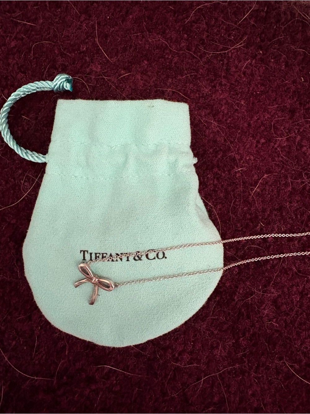 Tiffany & Co. Bow Pendant Necklace in Sterling Silver with Signature Blue Pouch